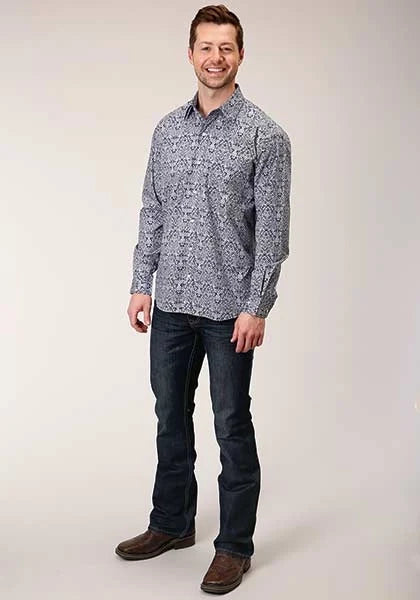 Roper 1380 Crystal Medallion (Blue) - Men's Western Shirt