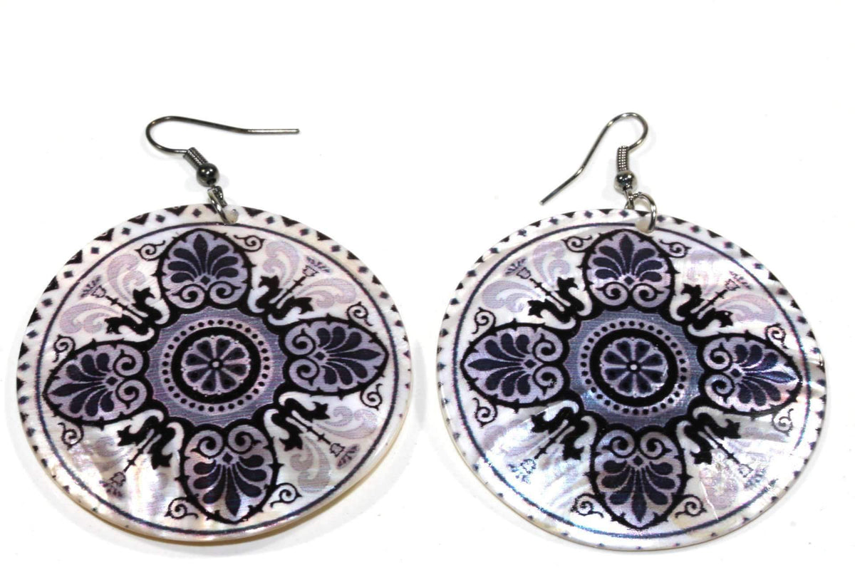 Mandala Chakra Mother Of Pearl Dangle Earrings 2 Inch