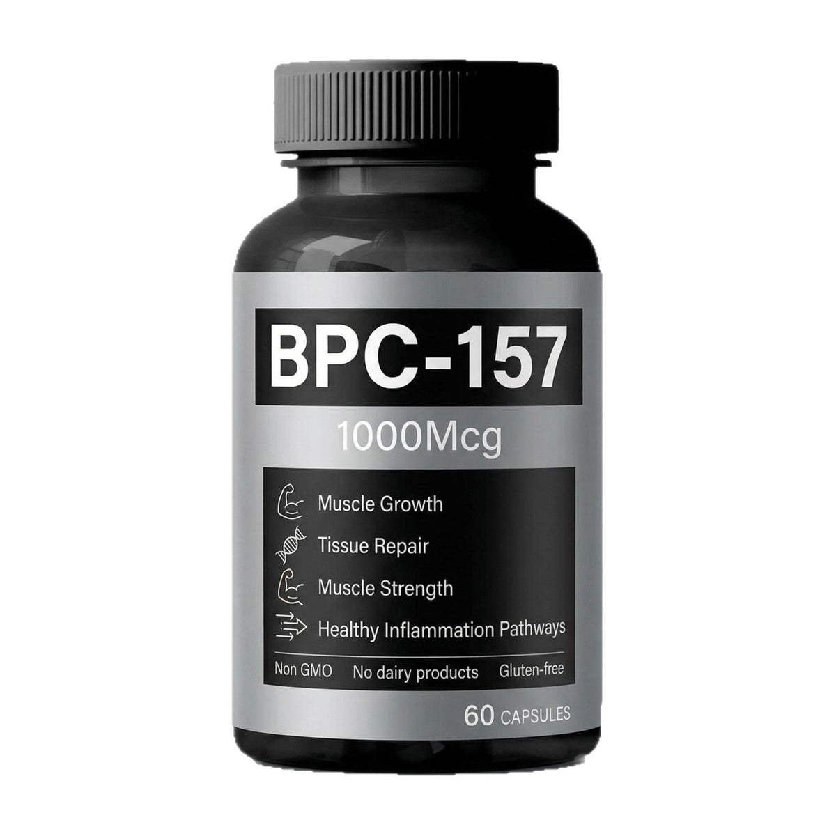 157 Capsules, 60 Count, Black Bottle With Black Cap