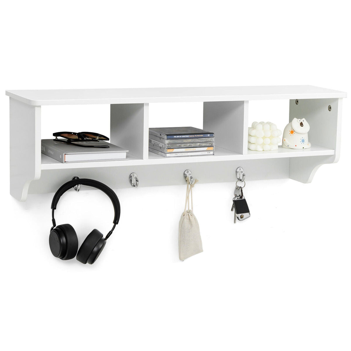 Wall Mount Cubby Organizer Hooks Entryway Storage Shelf