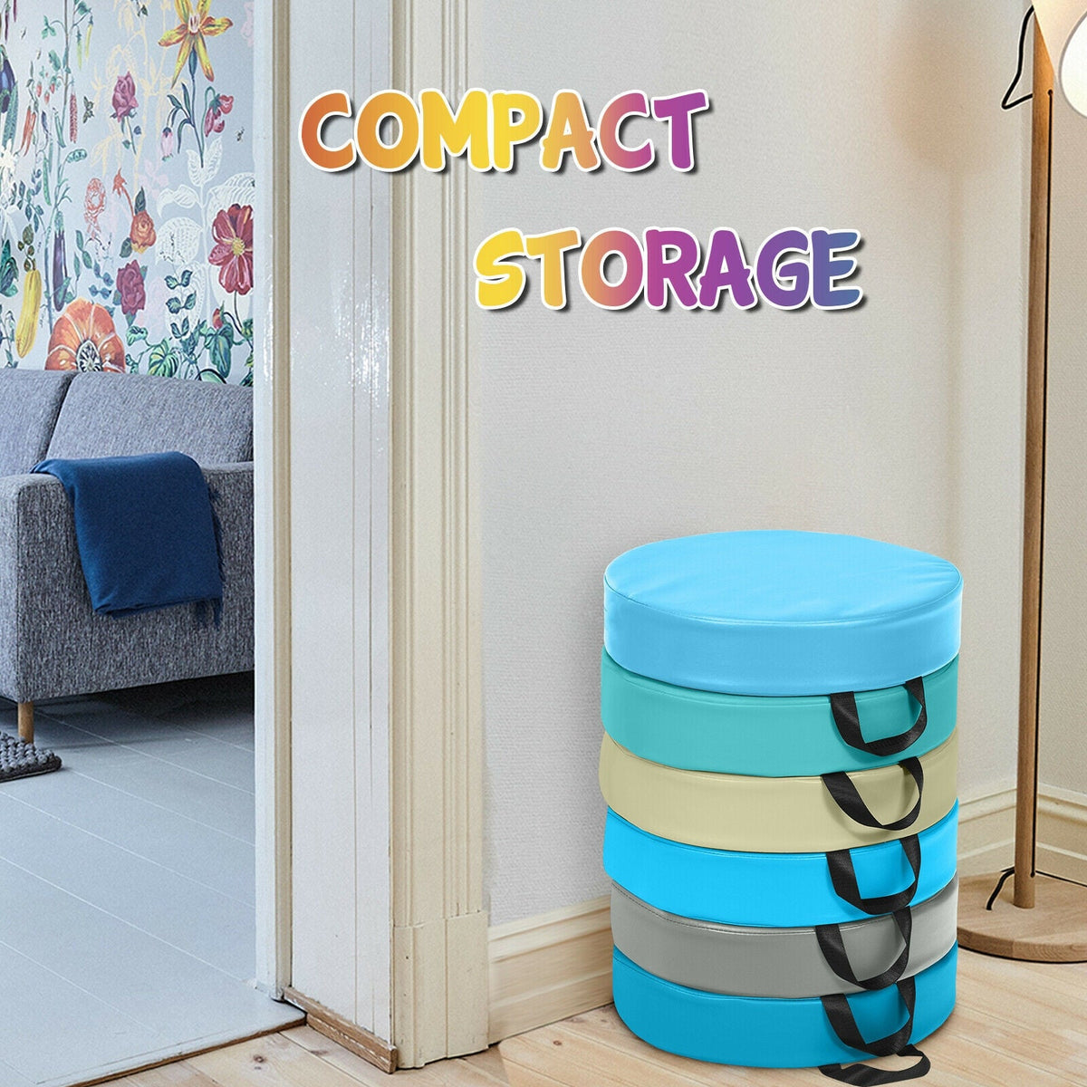 6 Pieces 15 Inch Round Toddler Floor Cushions-Blue
