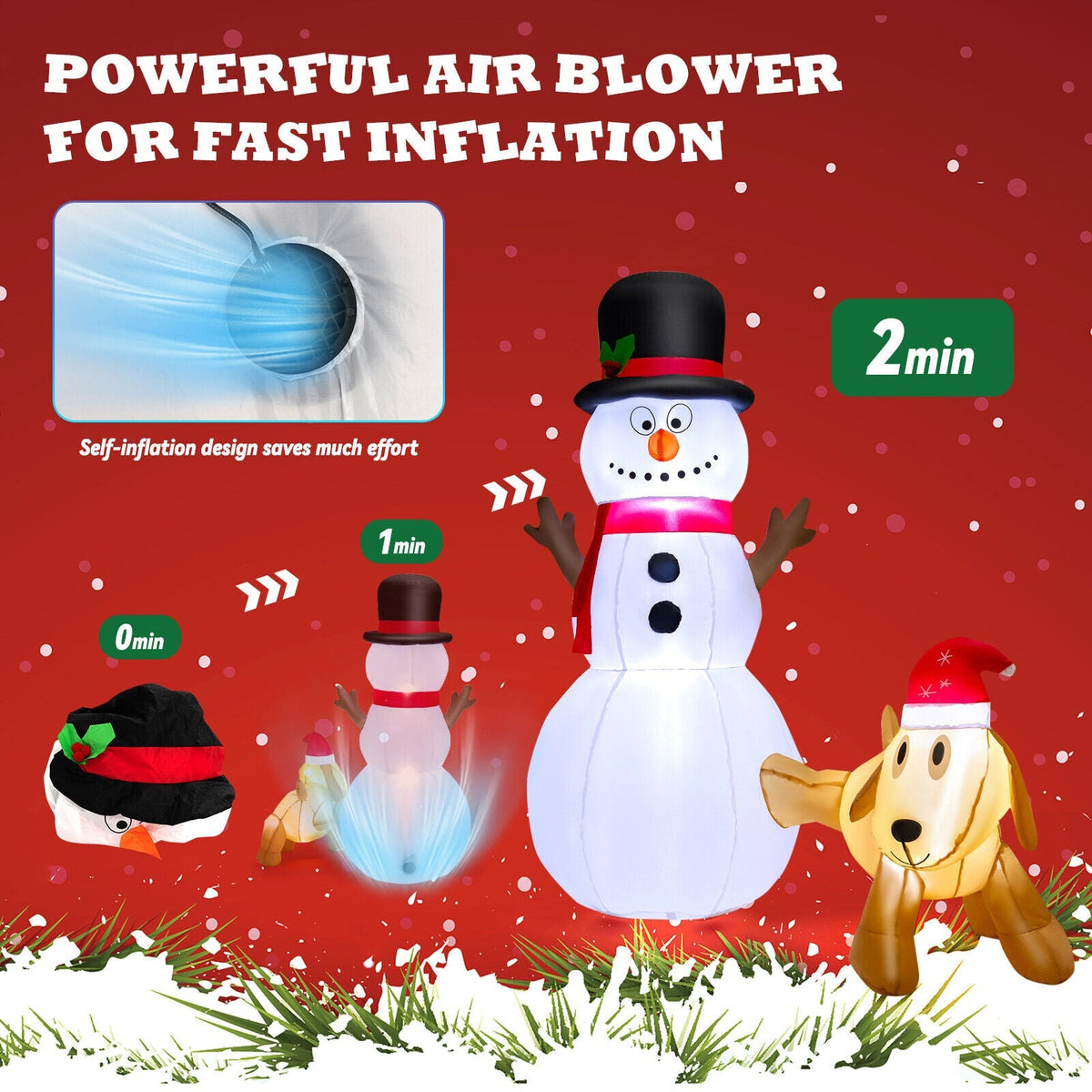 6 Feet Tall Inflatable Snowman and Dog Set Christmas Decoration with LED Lights