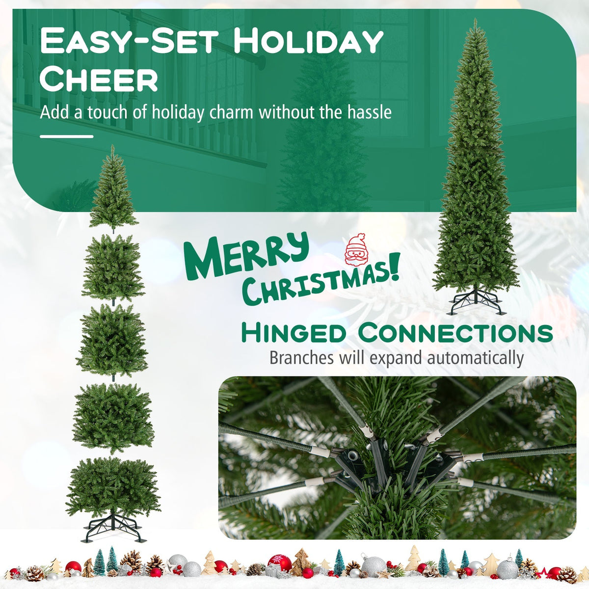 12 Feet Tall Pre-Lit Artificial Christmas Tree Outdoor Indoor Slim Pencil Tree with Lights
