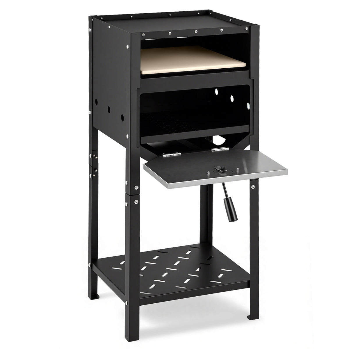 12 Inch Outdoor Pizza Oven with Ash Tray and Wood Storage-Black