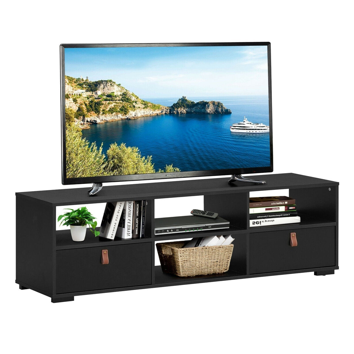 TV Stand Entertainment Media Center Console for TV's up to 60 Inch with Drawers Walnut