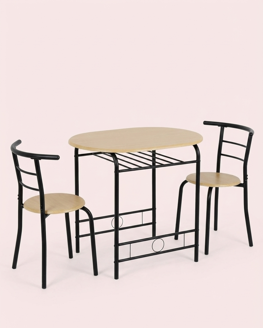 Juego de comedor de 3 piezas para 2 personas – Mesa de madera minimalista + 2 sillas con estructura de metal