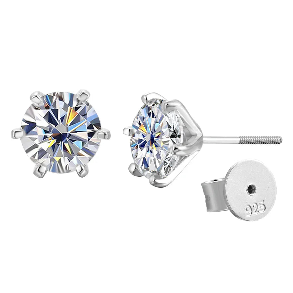 1ct Moissanite Stud Earrings For Women GRA Certified 18K White Gold Plated