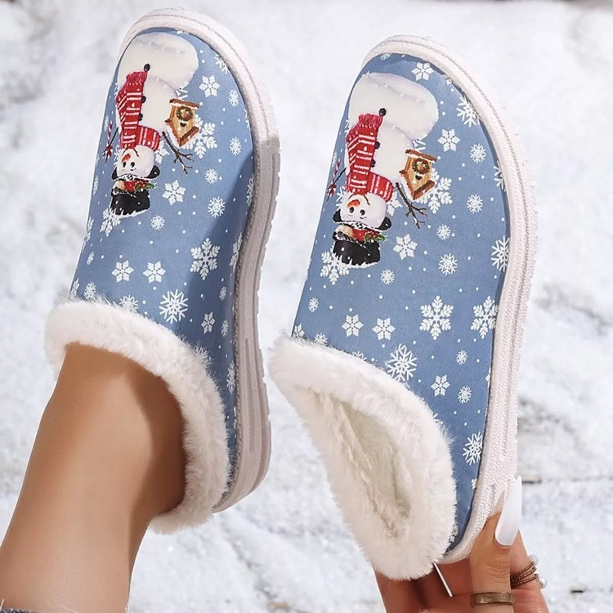 Christmas Snowman Plush Lined Slippers