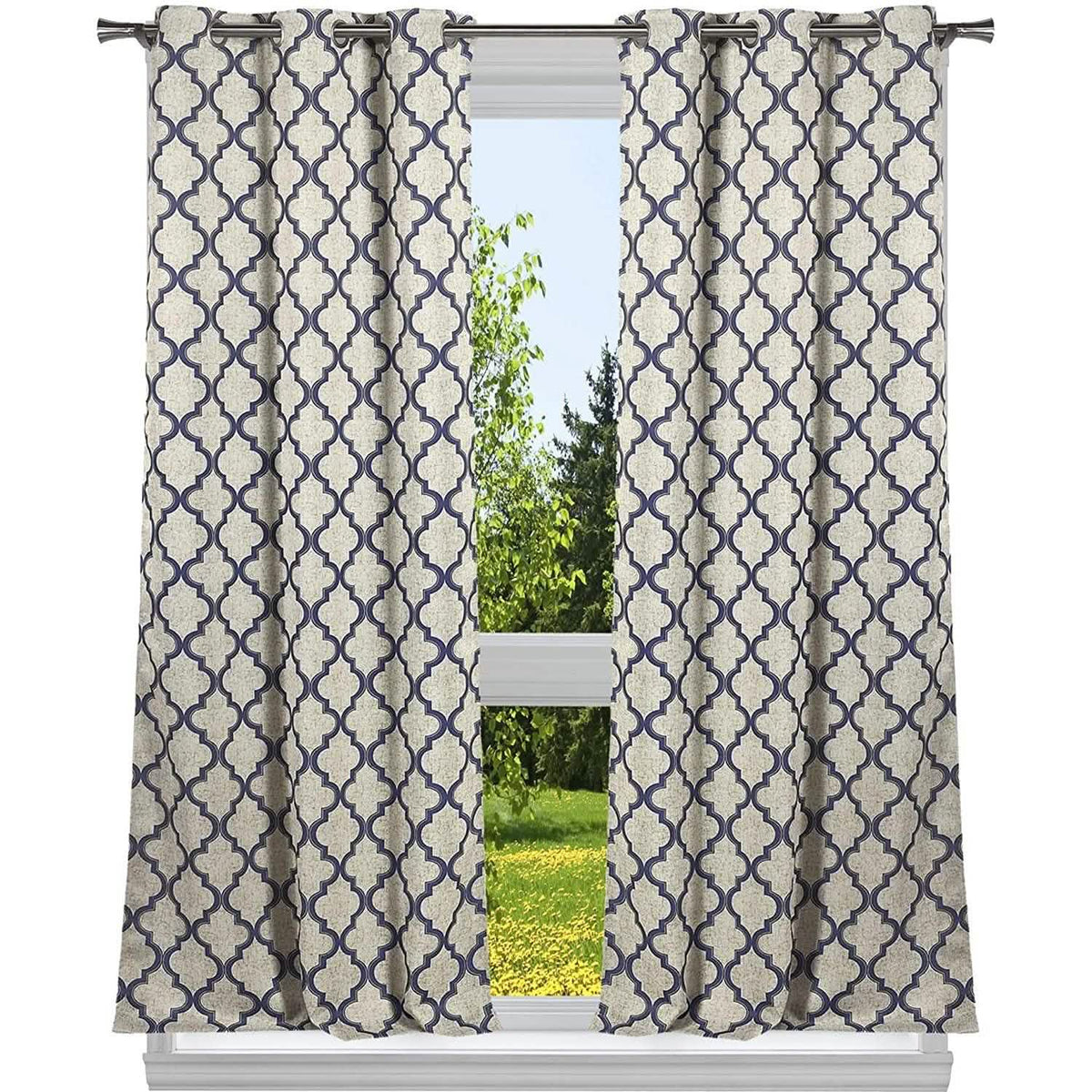 2-Pack: Heavy Geometric Blackout Grommet Window Curtain Pair Panel