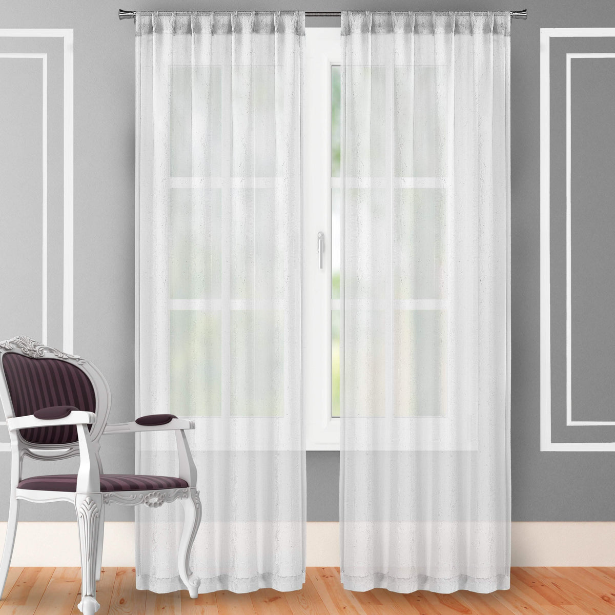 2-Piece Set: Crushed Semi-Sheer Fire Retardant Window Curtain