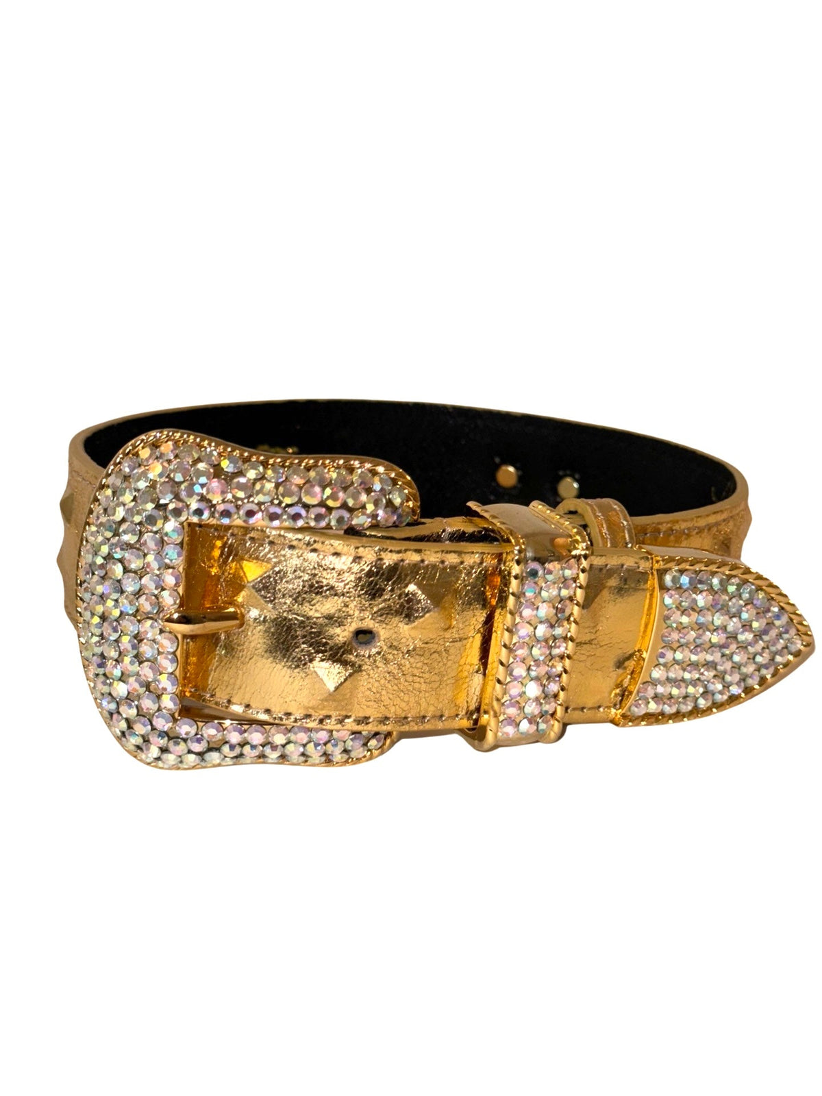 Glam Gold Embossed Studded Italian Leather With Our Custom Swarovski Crystal Buckle