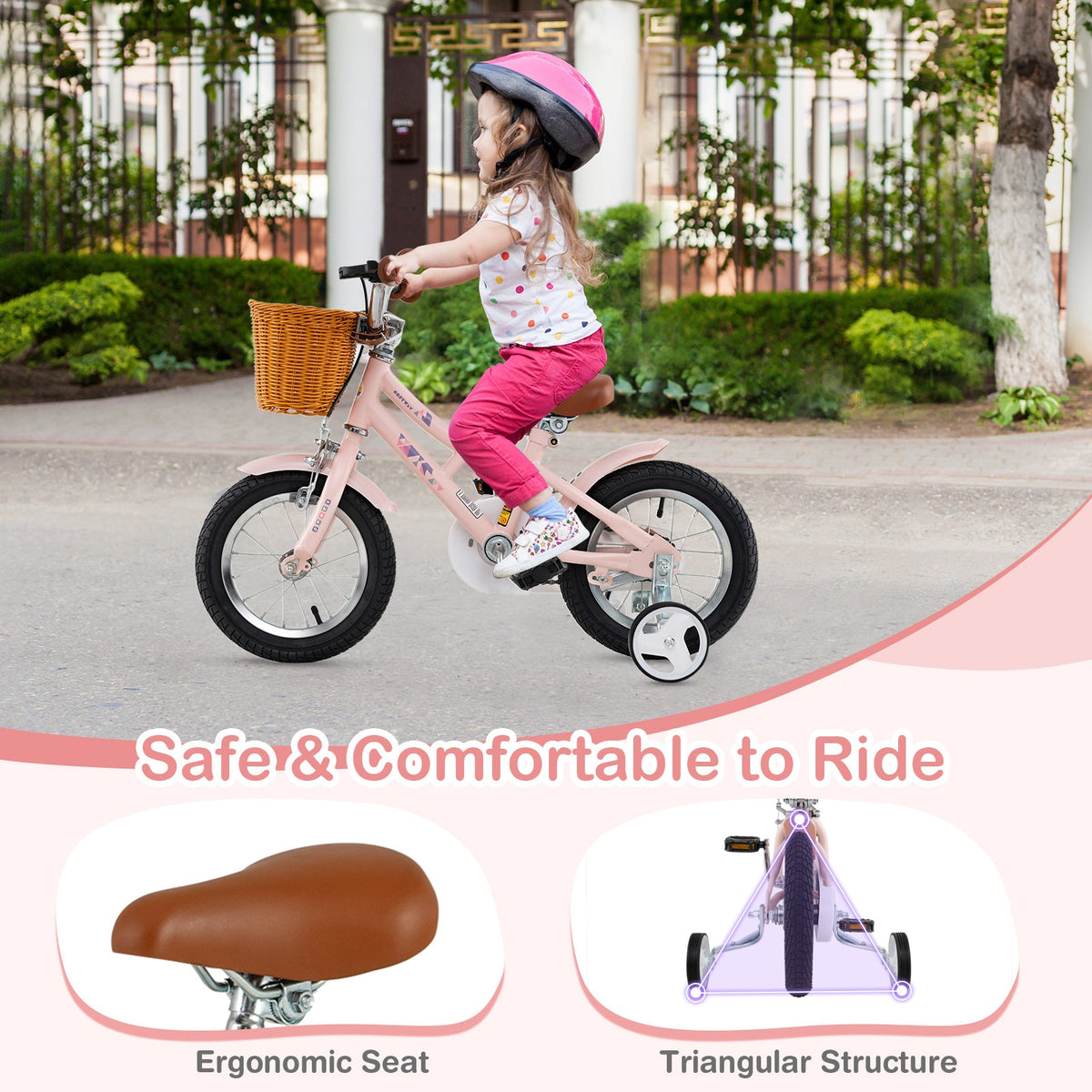 12 Inch Kids Bike Retro Bicycle with Adjustable Height and Basket for Ages 3-8 Years Old
