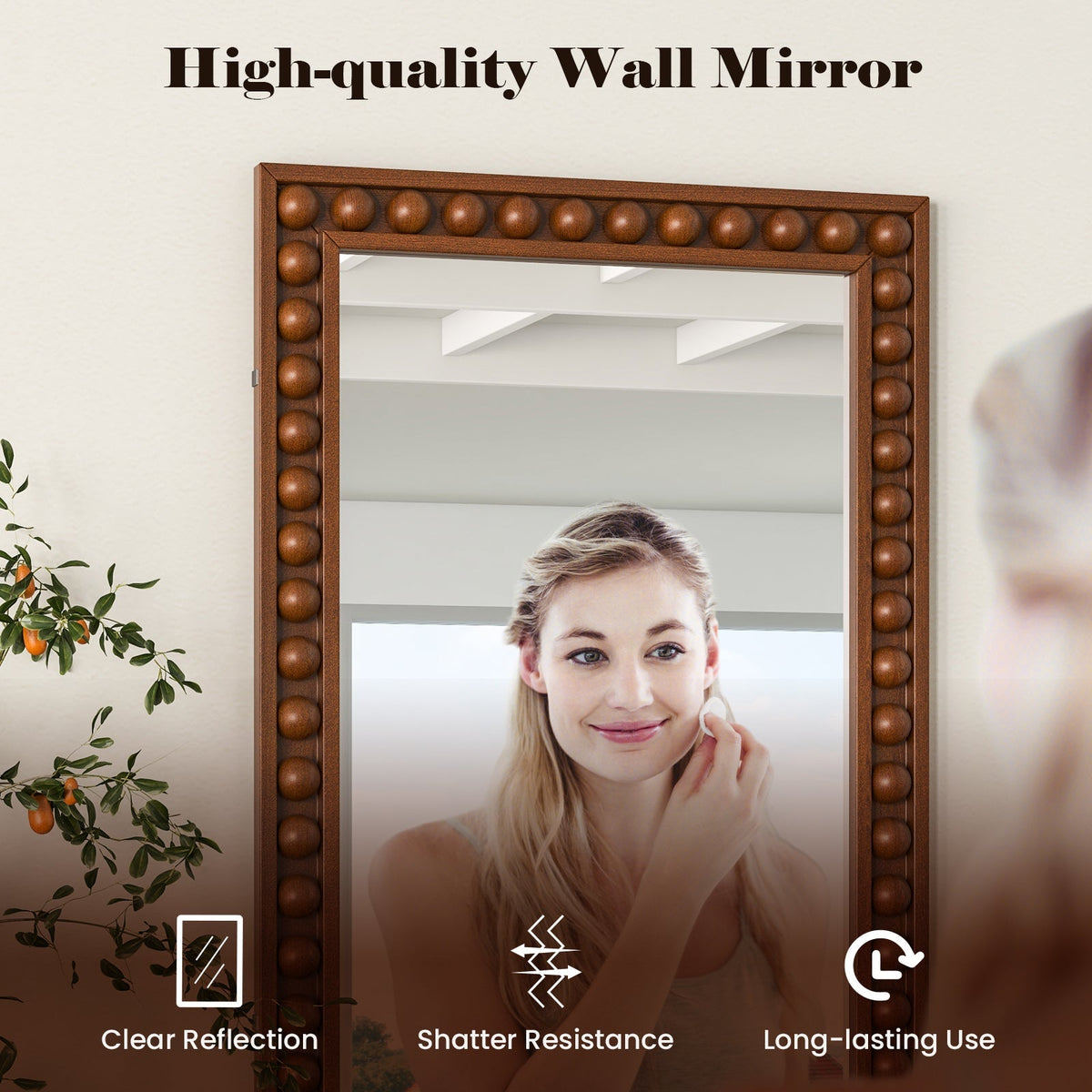 24 x 36 Inches Rustic Wall Mirror with Solid Wood Frame for Living Room Bedroom
