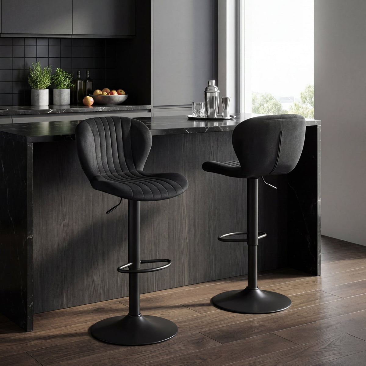 Adjustable Counter Height Chairs Set of 4 with Velvet Upholstered Backrests
