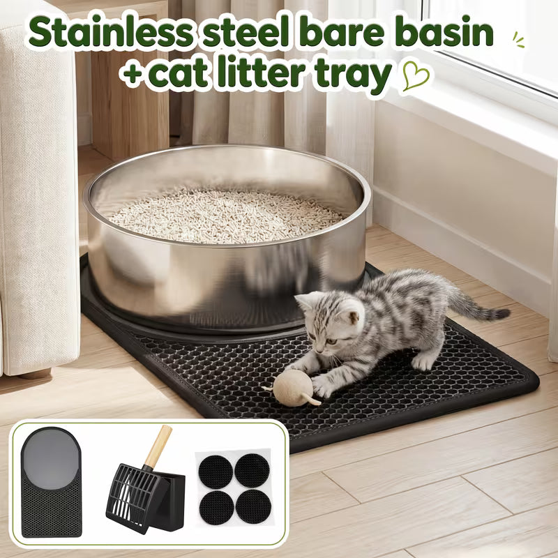 Large Decorative Hidden Stainless Steel Cat Litter Box with Artificial Plants