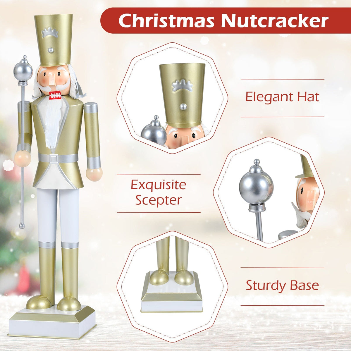 32.5 Inch Christmas Nutcracker with High Hat and Beautiful Scepter