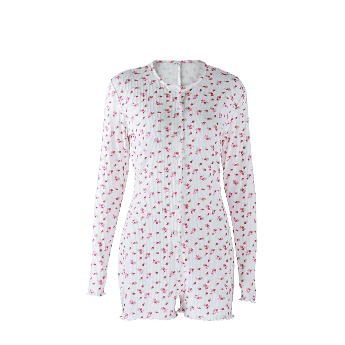 Hemstitched Print Ruffle One-piece Bodysuit
