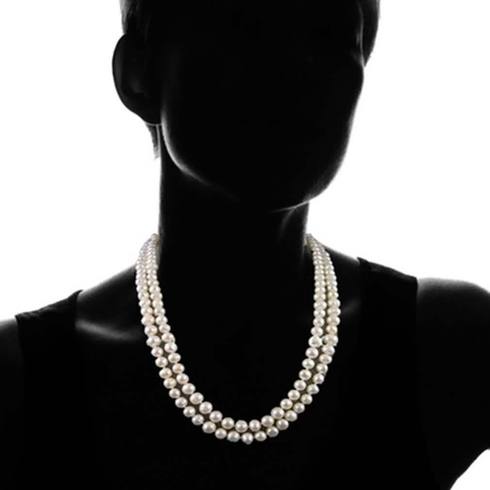Set de 3 piezas: Collar sin fin de perlas cultivadas blancas de 36" y pendientes