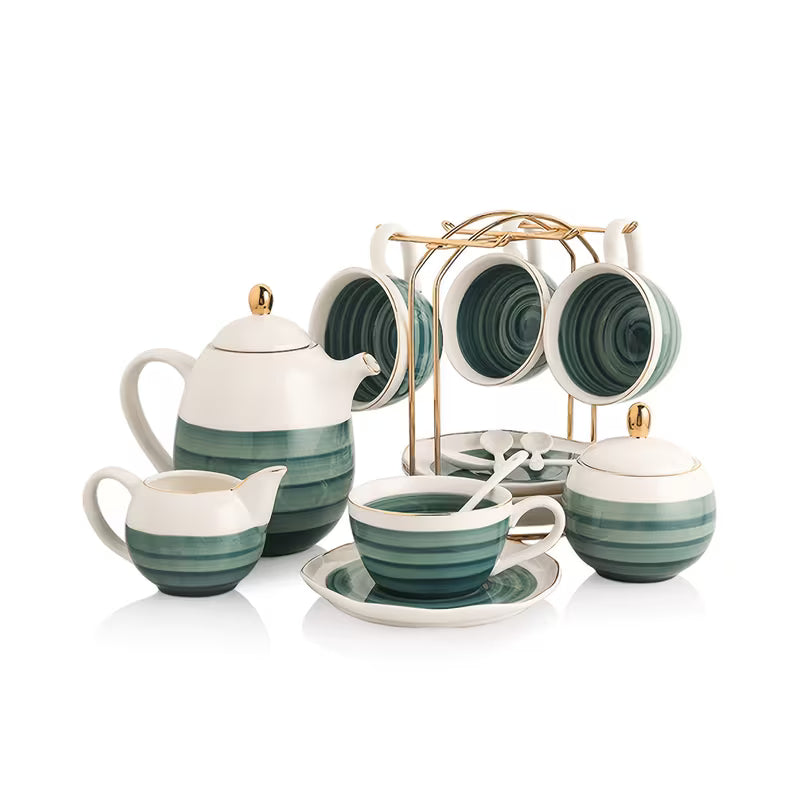 Complete Porcelain Tea and Coffee Set with Teapot and Cups