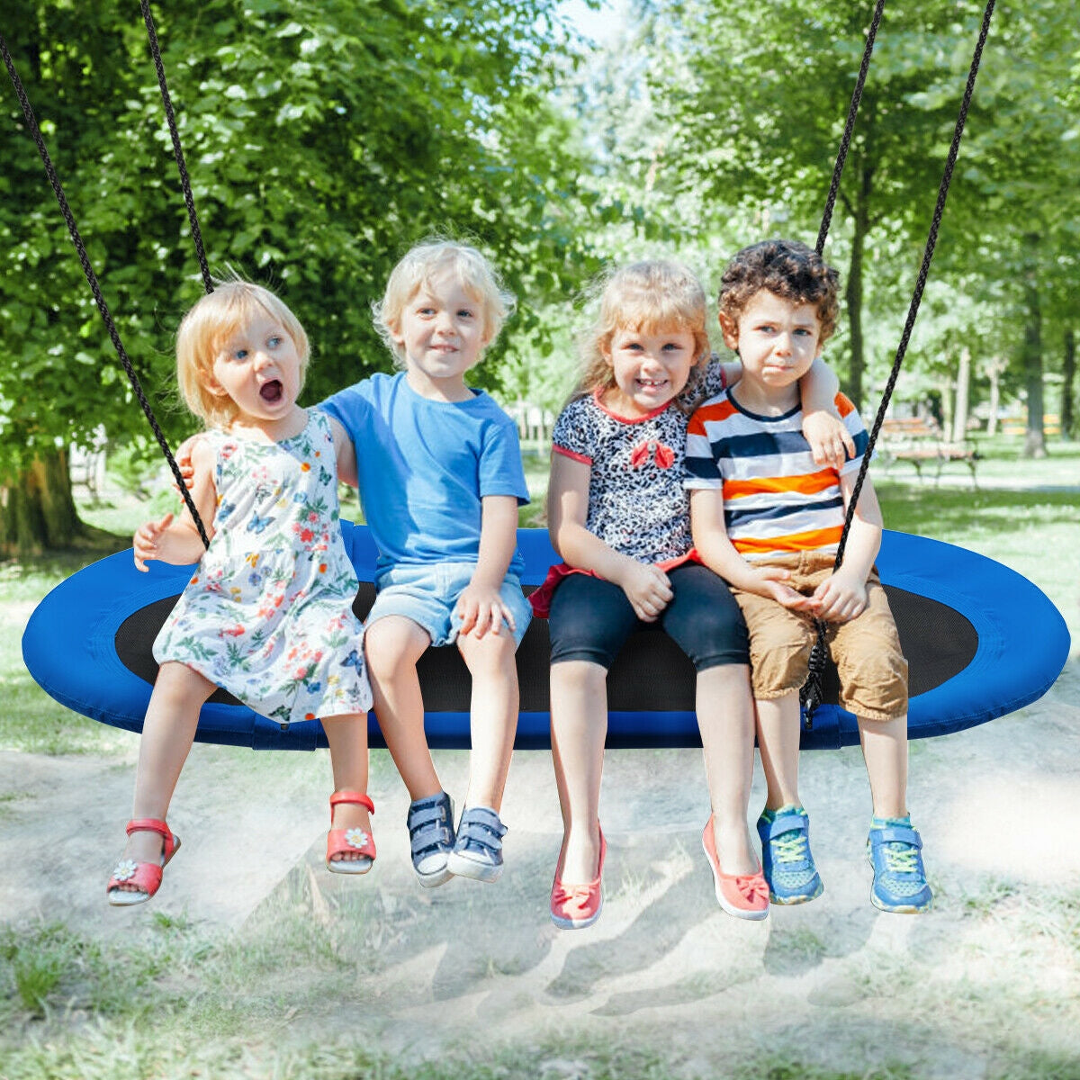 60 Inch Saucer Surf Outdoor Adjustable Swing Set-Blue+Black