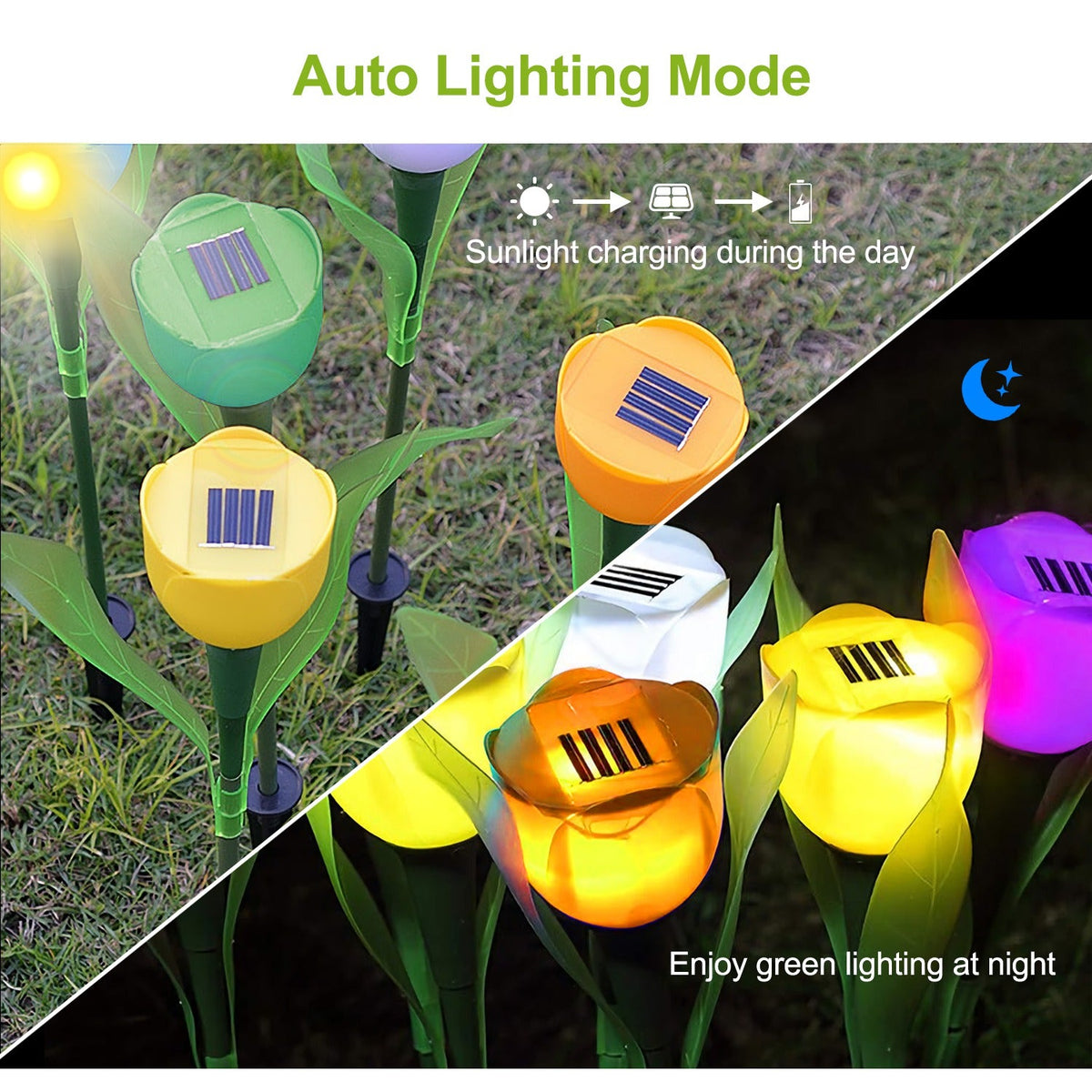 6 Pcs Solar Garden Tulip Flower Light Outdoor Solar Pathway light IP54 Water-resistant Landscape Lights for Lawn Patio Yard Garden Walkway Decoration