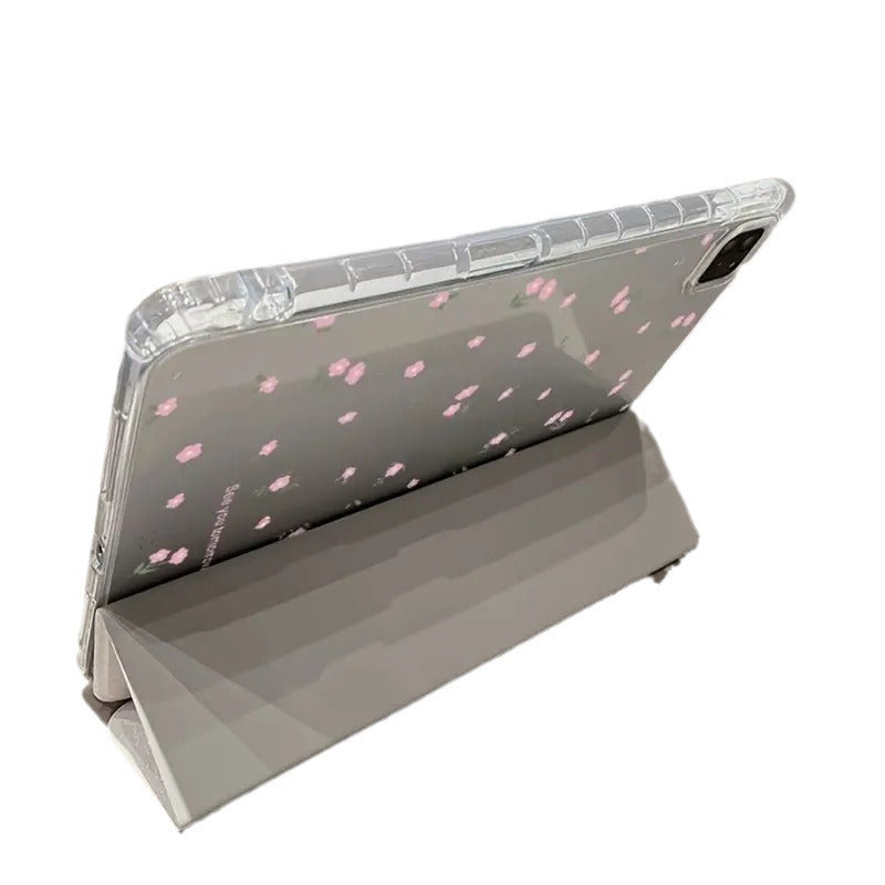Transparent Floral Tri-fold Tablet Protective Case