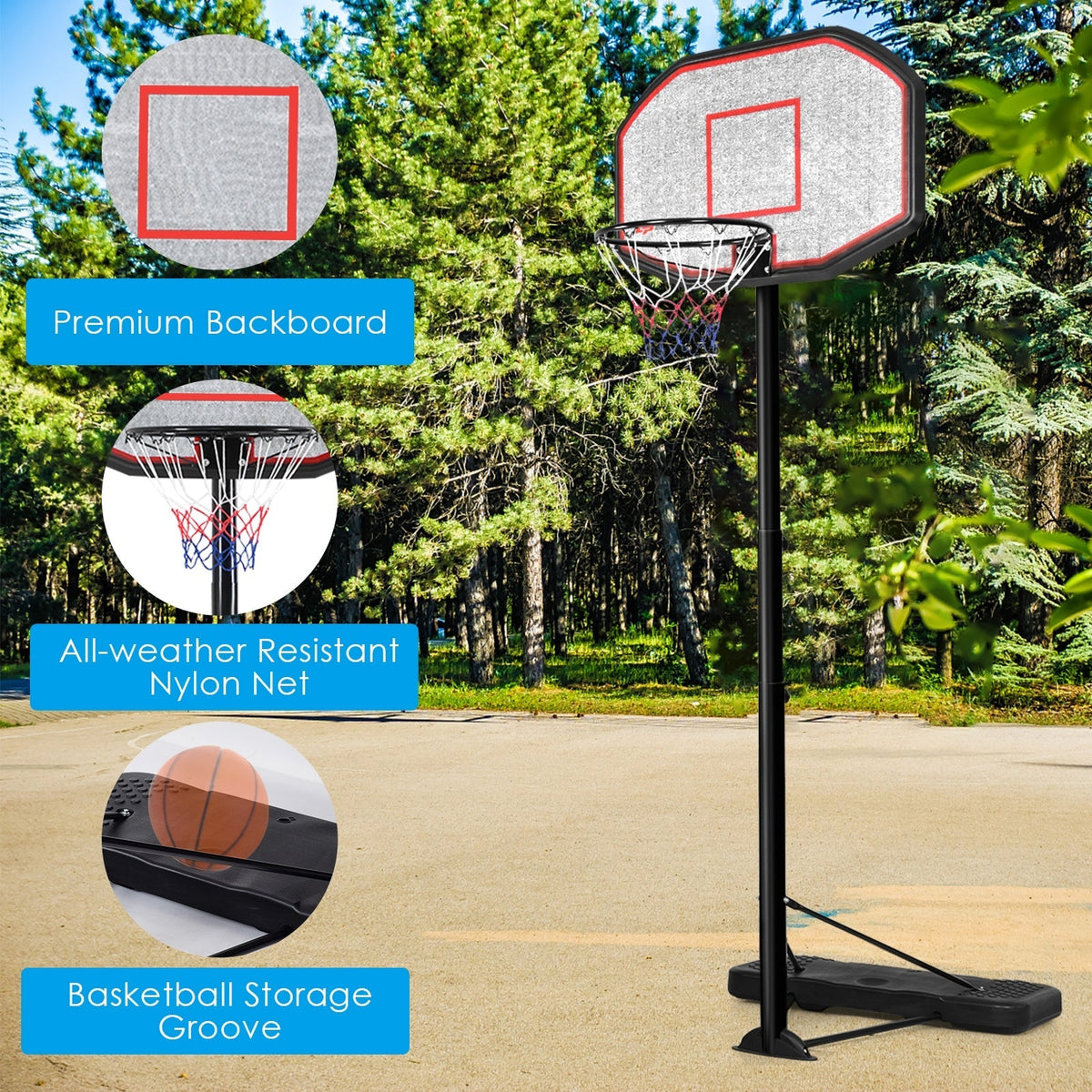 Canasta de baloncesto de 43 pulgadas, ajustable en altura, para interior y exterior