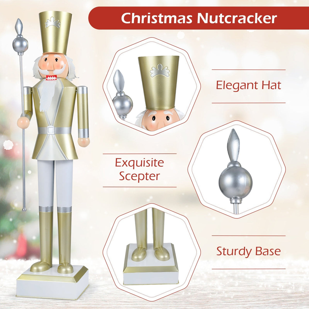 4 FT Christmas Nutcracker with High Hat & Beautiful Scepter