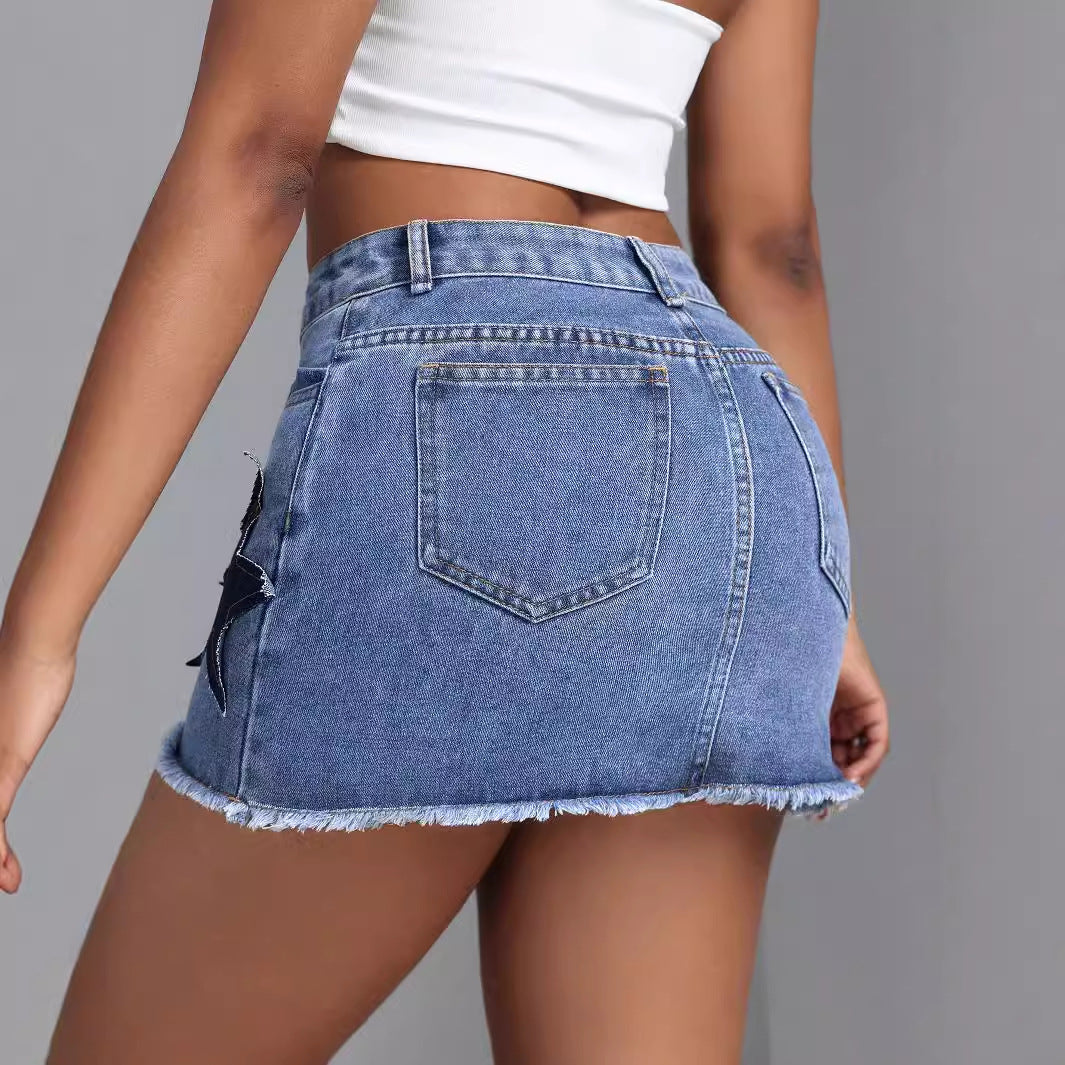 Spicy Girl High-Waisted Slimming Ultra-Short Denim Skirt