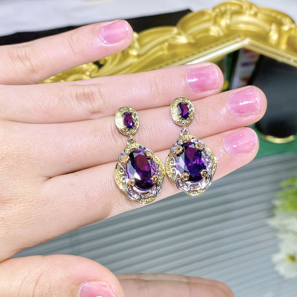 Double Color Gold Amethyst Carved Gold Craft Purple Diamond Suit