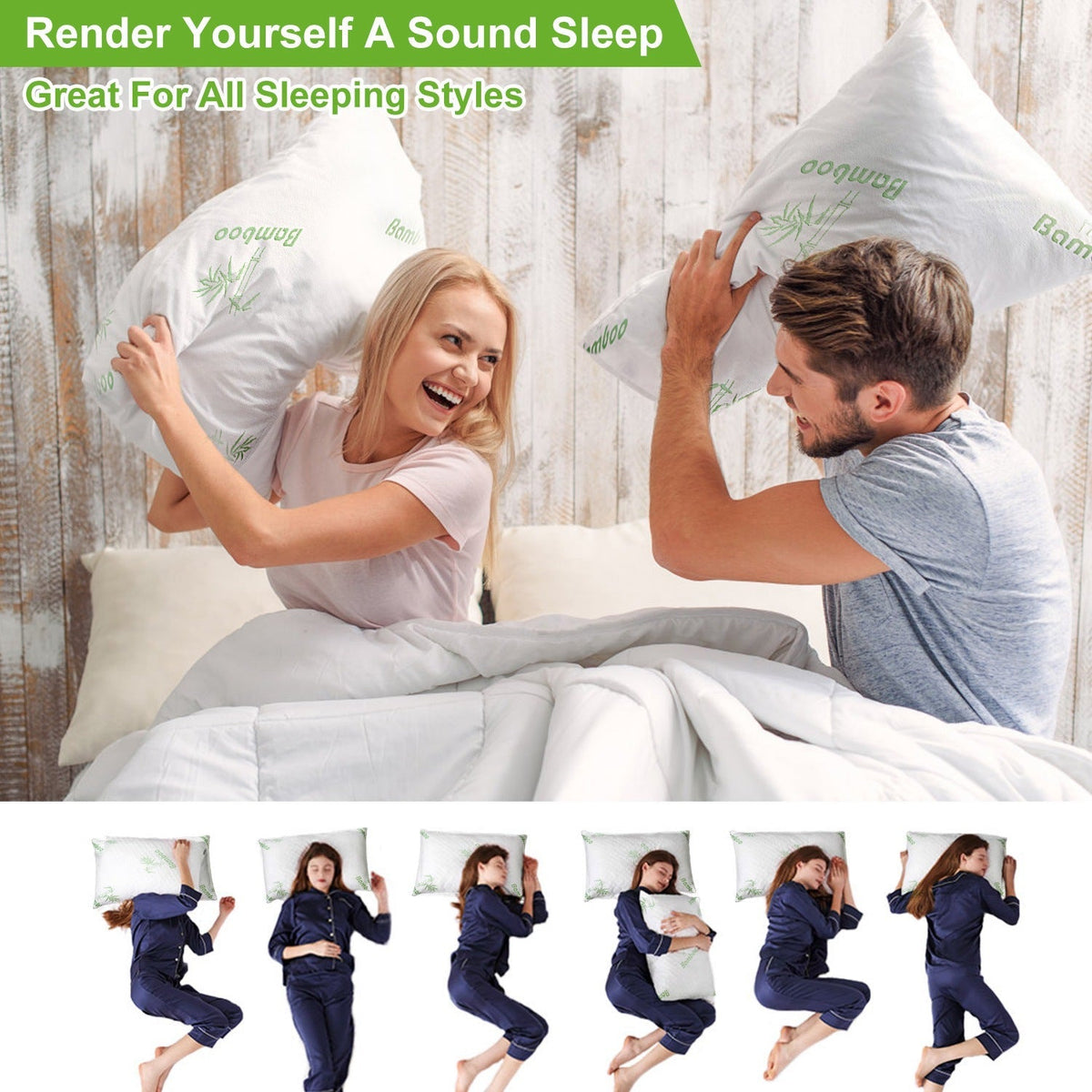Bamboo Memory Foam Pillow Hypoallergenic Bed Pillow For Head Neck Rest Sleeping Shredded Pillow W/ Washable Cover