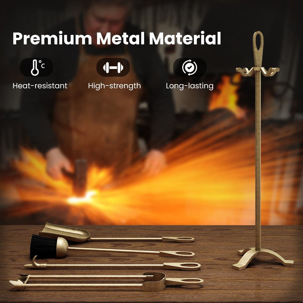 5 Pieces Fireplace Tool Set Fireplace Accessories with Poker