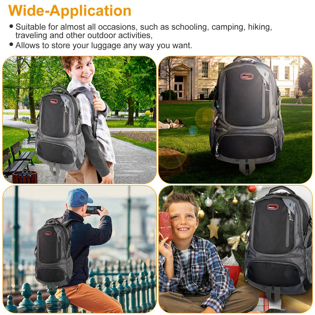 Unisex School Backpack Casual Travel Shoulder Bag W/ Adjustable Straps Dual-Water Bottle Pouch Multiple Zippered Pockets For Gym Sports Travel School