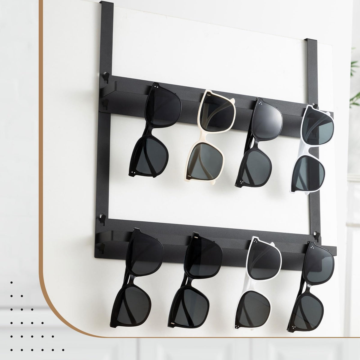 Organizador de gafas LemonRoad para colgar sobre la puerta, soporte de metal de 2 niveles, color negro
