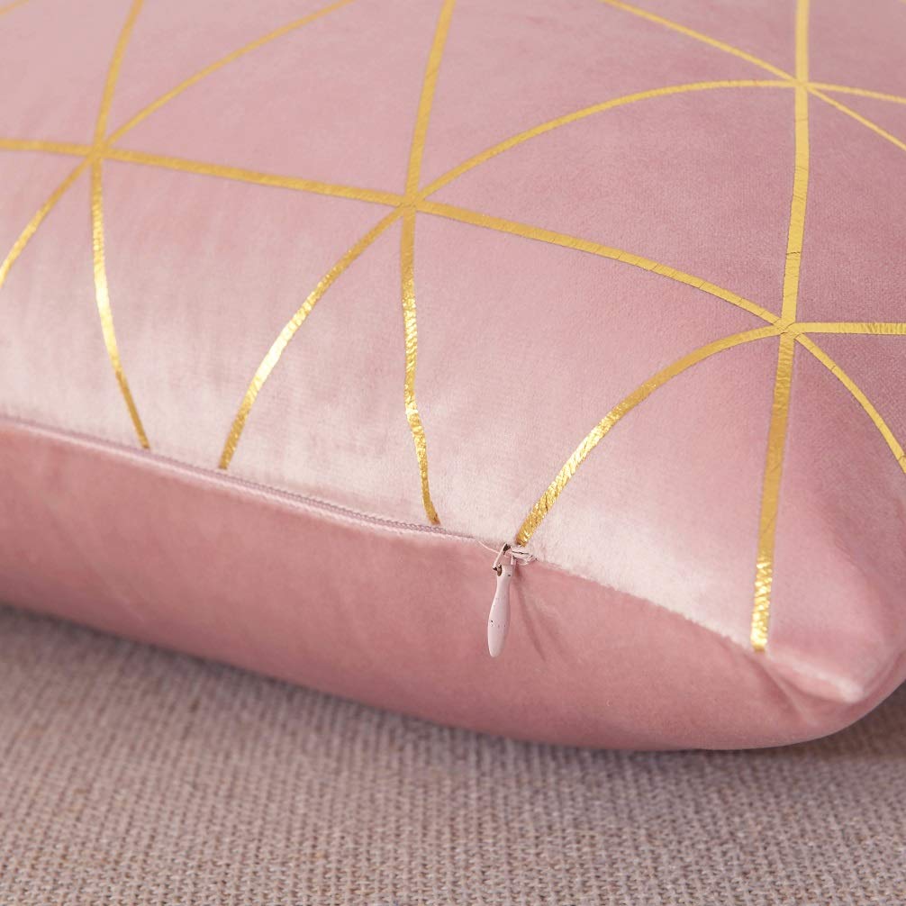 2 Throw Pillow Covers, Square Cushion Covers 18 x 18 in, Pink/Gold
