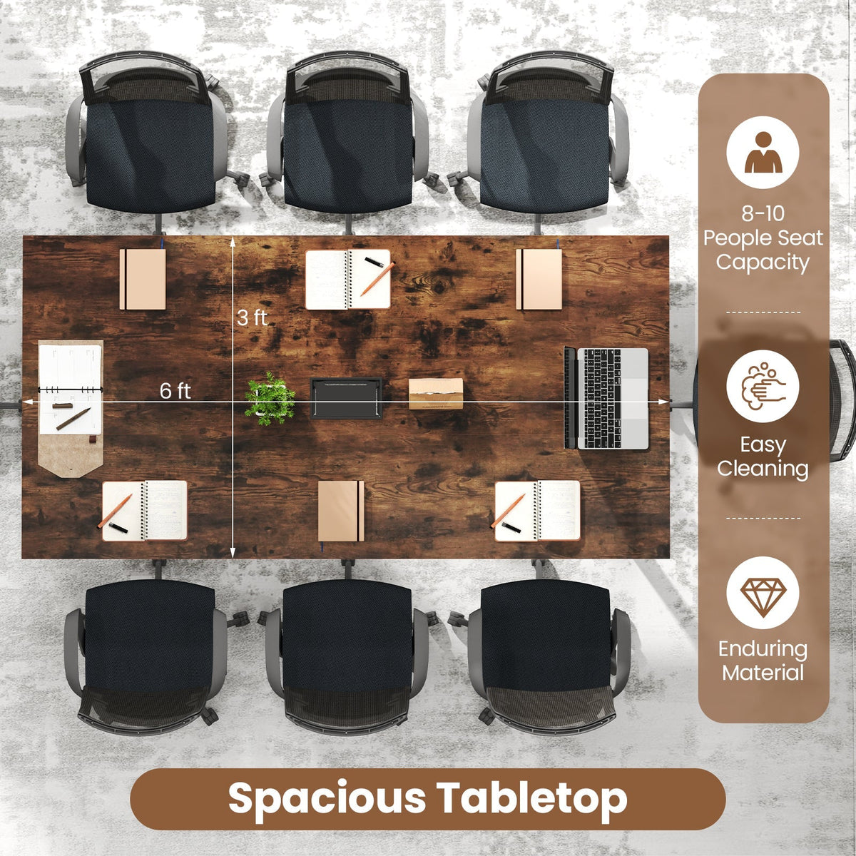 6 Feet Conference Room Table Large Meeting Table Rectangle Seats 8-10 People-Rustic Brown