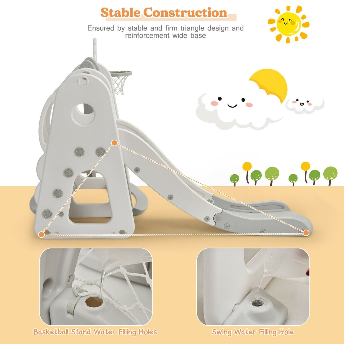 6 in 1 Toddler Slide and Swing Set with Ball Games