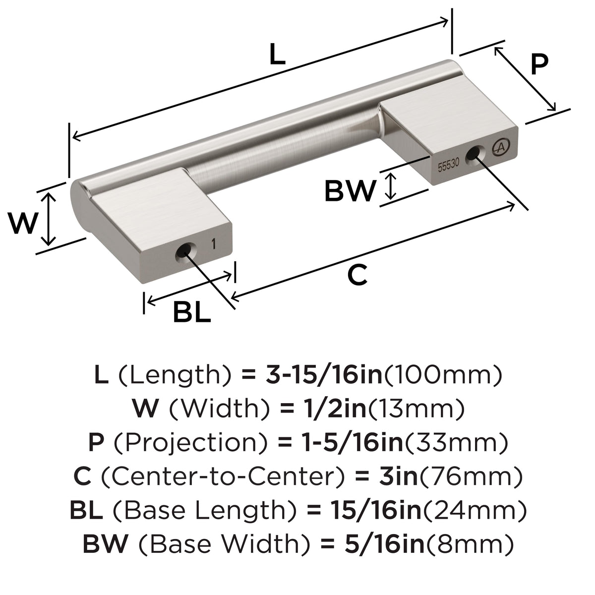 Tirador para gabinete Amerock Versa de 3 pulgadas (76 mm) en níquel satinado BP55530G10