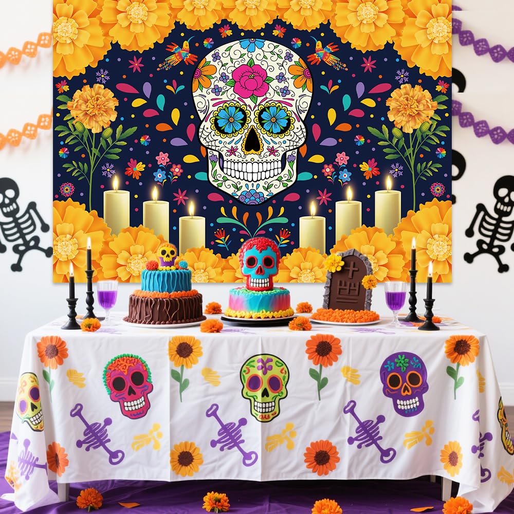 Telón de fondo de calavera de azúcar para el Día de los Muertos de Sendy, 7x5 pies, colores vibrantes, vinilo