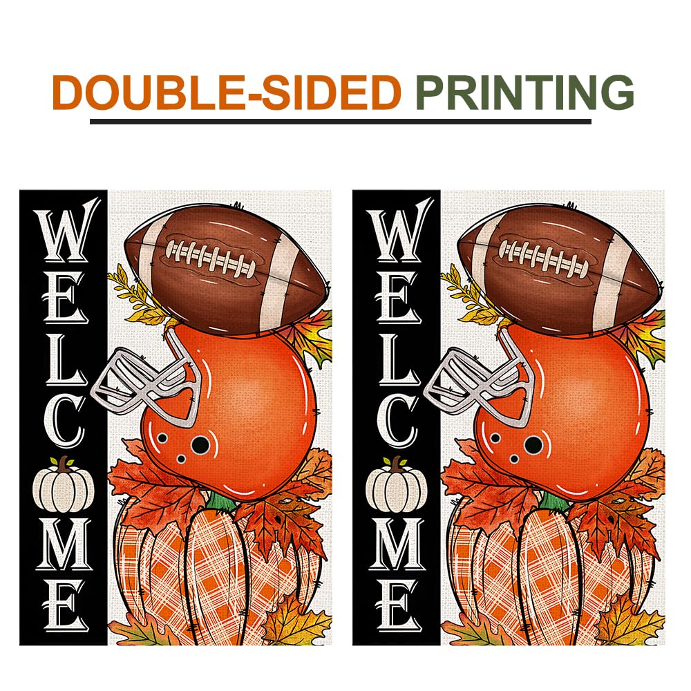 Bandera de jardín Decorhua para otoño, arpillera, 12x18, doble cara, fútbol, calabaza, naranja