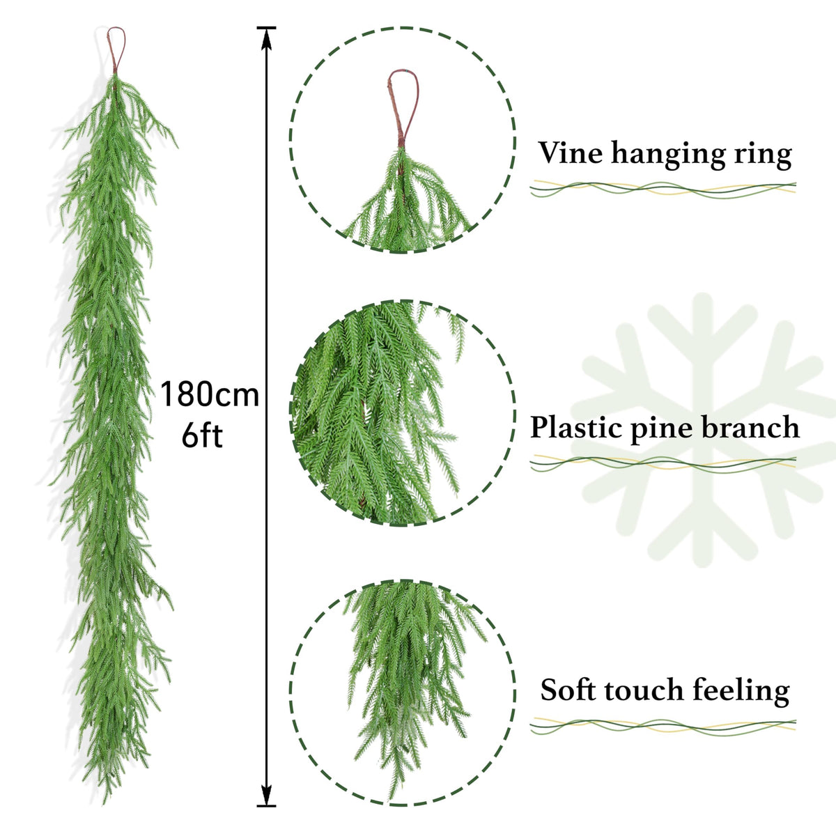Guirnalda de pino de Norfolk XmasExp, 6 pies, artificial realista, color verde navideño