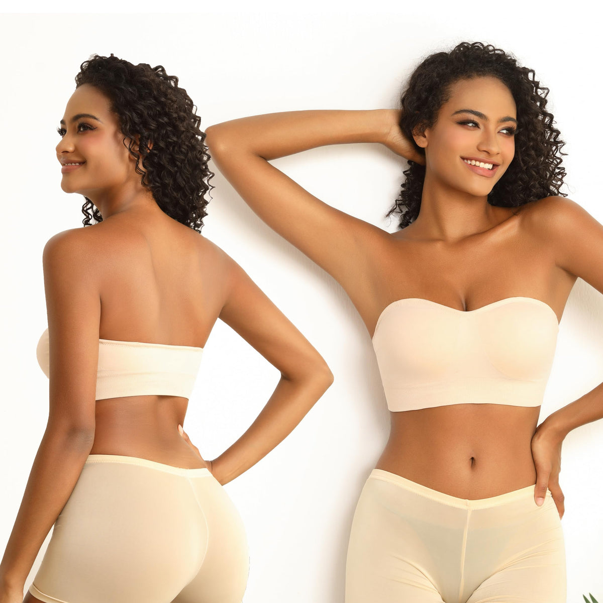 Sujetador tipo banda PRETTYWELL, sin tirantes, con relleno, sin aros, sin costuras, color beige, talla M