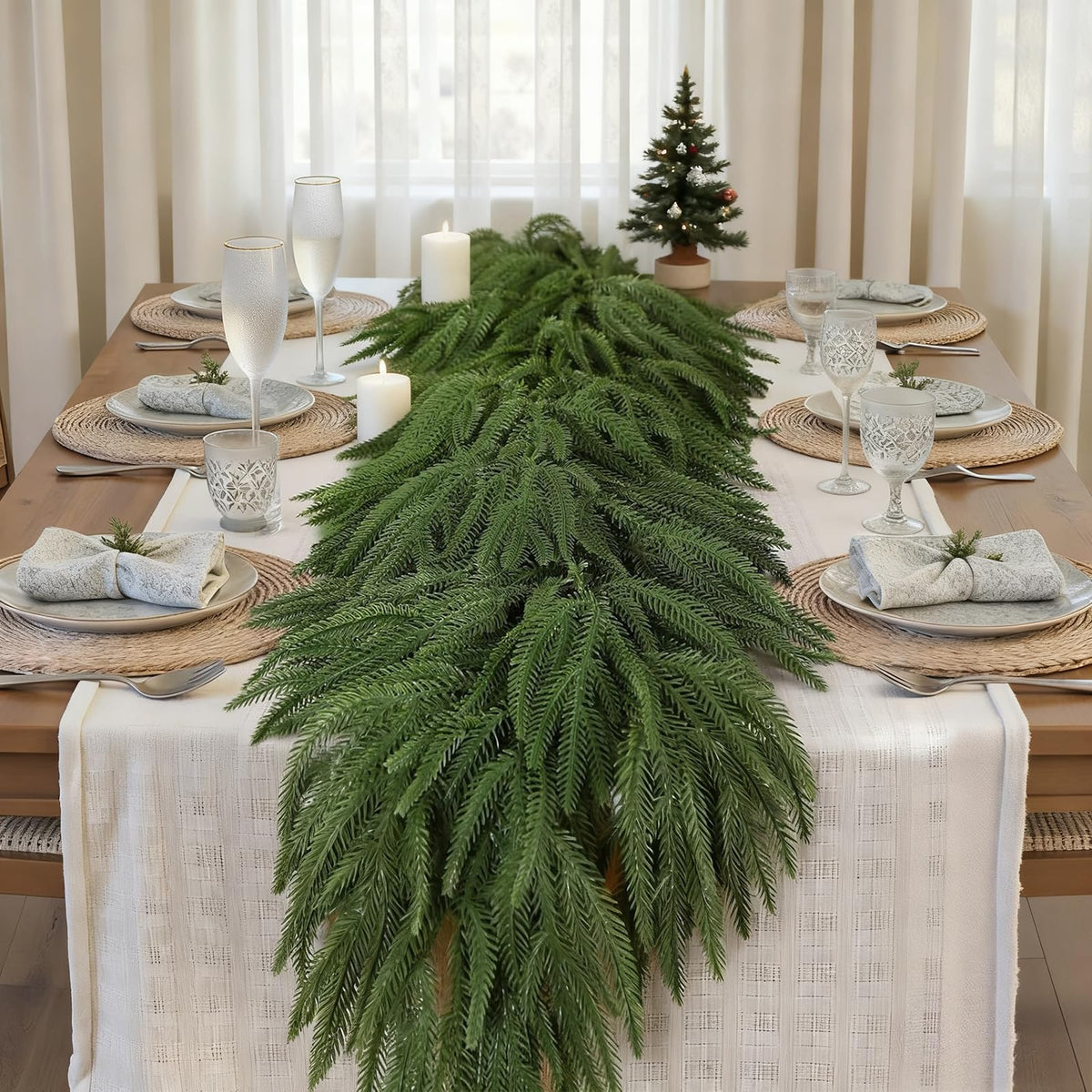 Guirnalda de pino Norfolk artificial GDENZL de 5 pies, decoración navideña de imitación, tamaño 5 pies