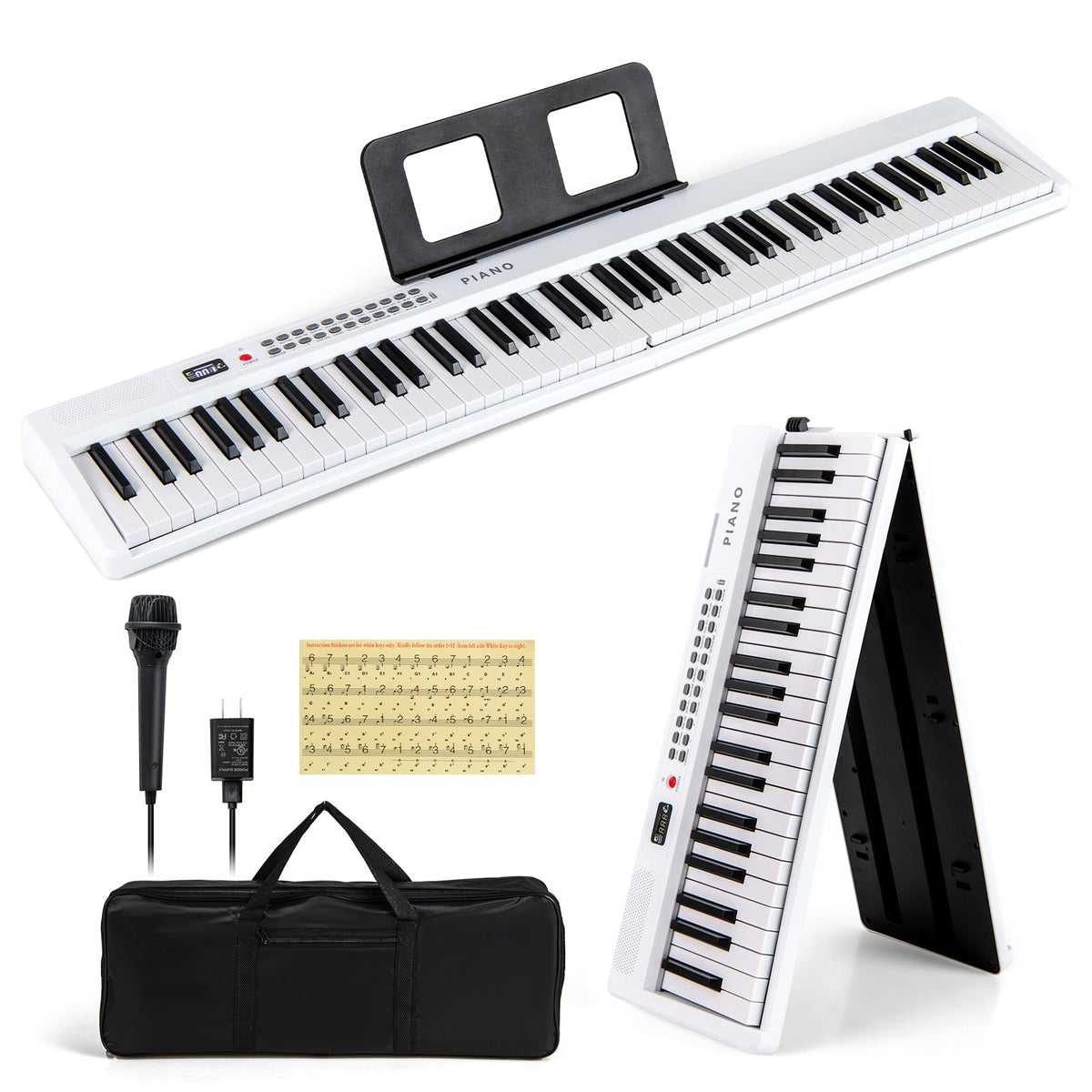 Piano eléctrico plegable de 88 teclas con MIDI inalámbrico y altavoces duales
