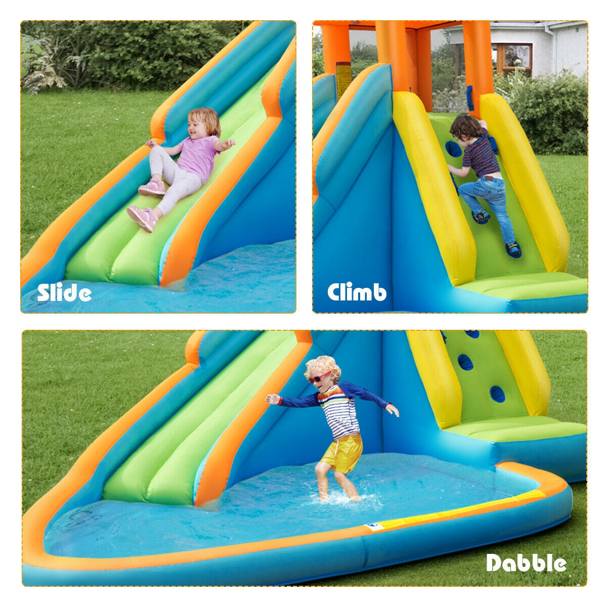 Tobogán de agua inflable con casa de rebote para niños con soplador de 740 W