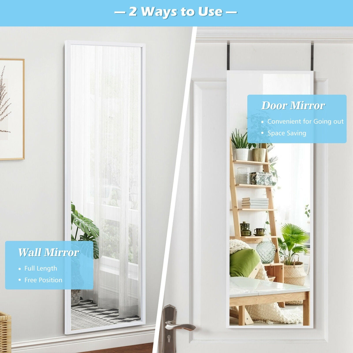 Full Length Metal Door Mirror with Adjustable Hook