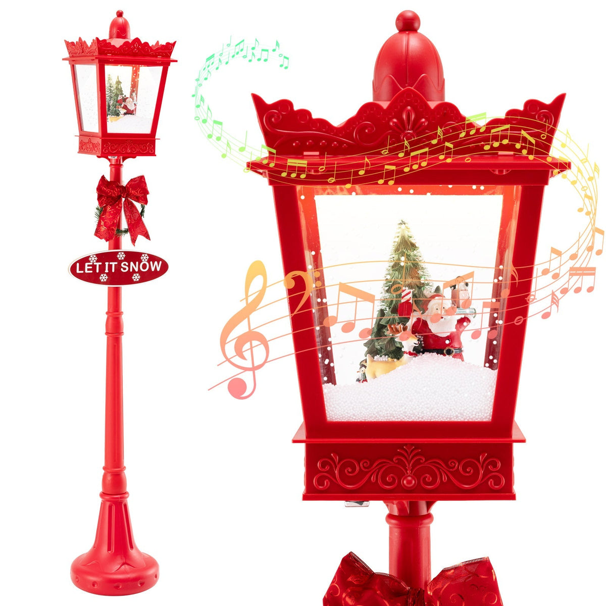8 ft Musical Christmas Streetlight with Warm White LED Lights and Snowy Effects