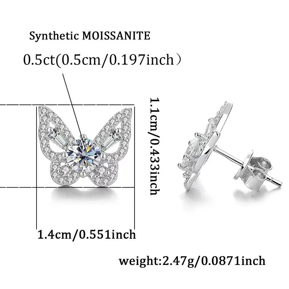 925 Sterling Silver Moissanite Butterfly Stud Earrings Romantic Gift For Women