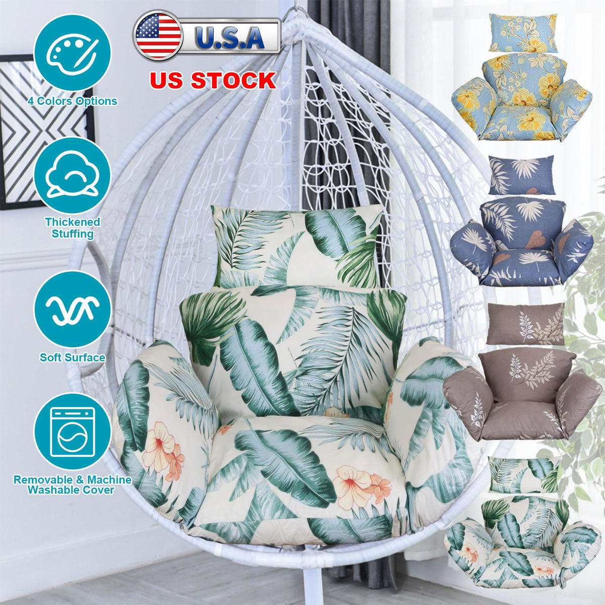 Egg Chair Cushion Hanging Basket Seat Cushion Thicken Soft Egg Swing Chair Pad Hanging Egg Chair Cushion with Headrest