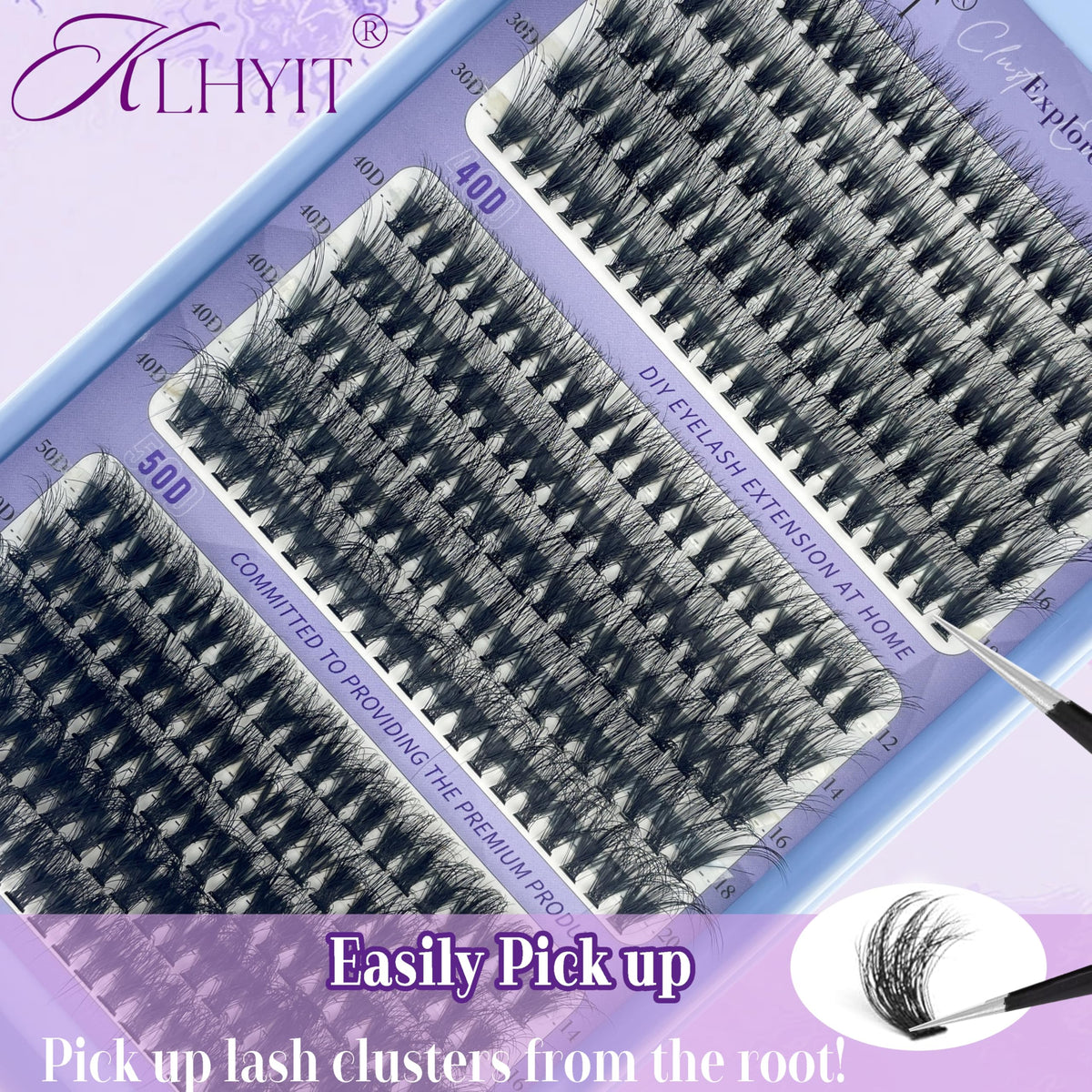 KLHYIT Racimos de pestañas Wispy 300 piezas 10-22mm mezcladas D C 30D-50D extensiones de pestañas